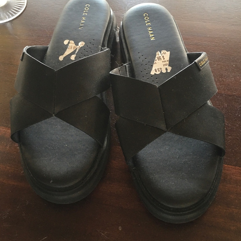 Cole Haan Black Crisscross Slide Sandals